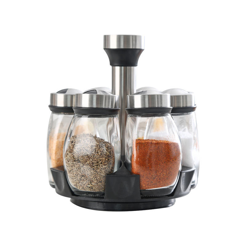 Premium Kitchen Spice Rack with Glass Containers – 360° Rotatable