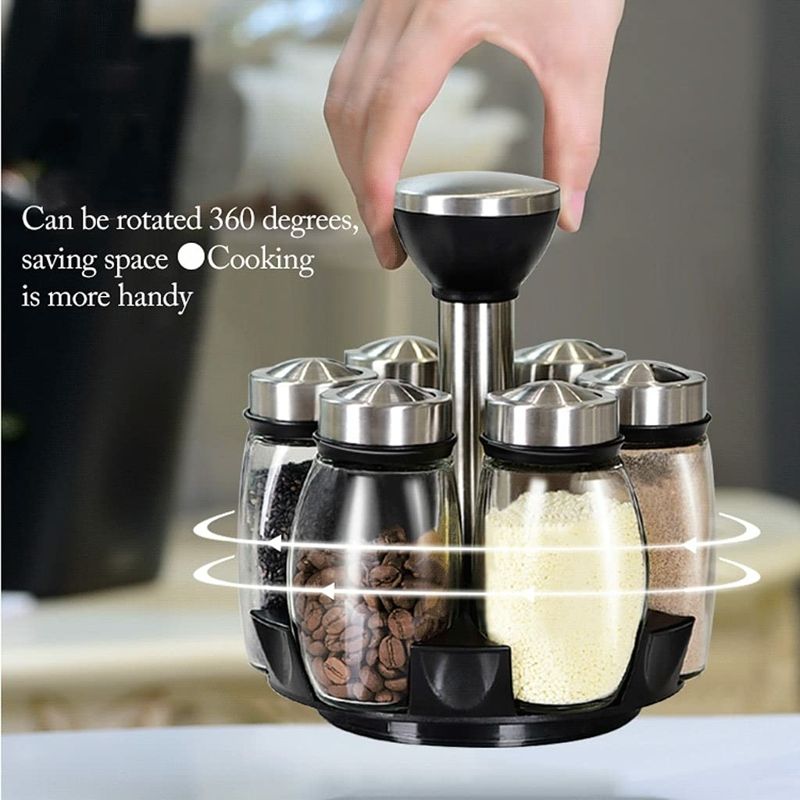 Premium Kitchen Spice Rack with Glass Containers – 360° Rotatable