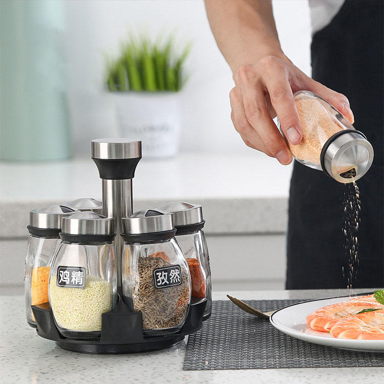 Premium Kitchen Spice Rack with Glass Containers – 360° Rotatable