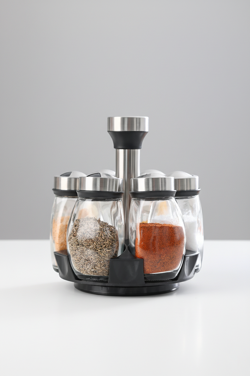 Premium Kitchen Spice Rack with Glass Containers – 360° Rotatable